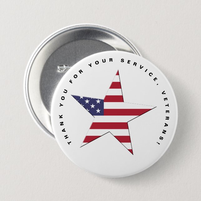USA Star Thank You for your Service, Veterans Day Button (Front & Back)