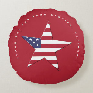 USA Star Thank You for your Service, Veterans Day Round Pillow