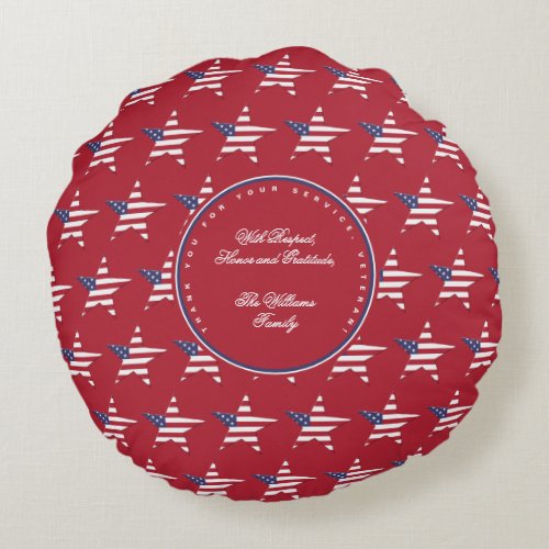 USA Star Thank You for your Service Veterans Day Round Pillow