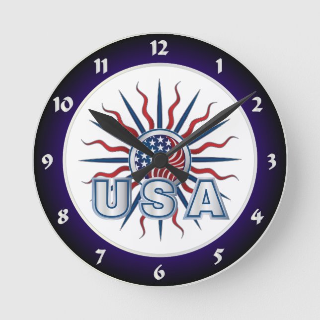 USA Starburst Yin Yang Round Clock (Front)