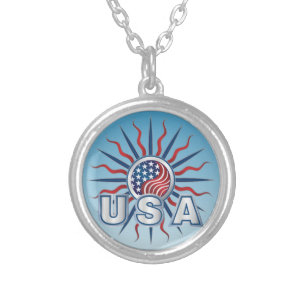 USA Starburst Yin Yang Silver Plated Necklace