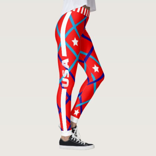 USA Stars and Stripes on RED Leggings