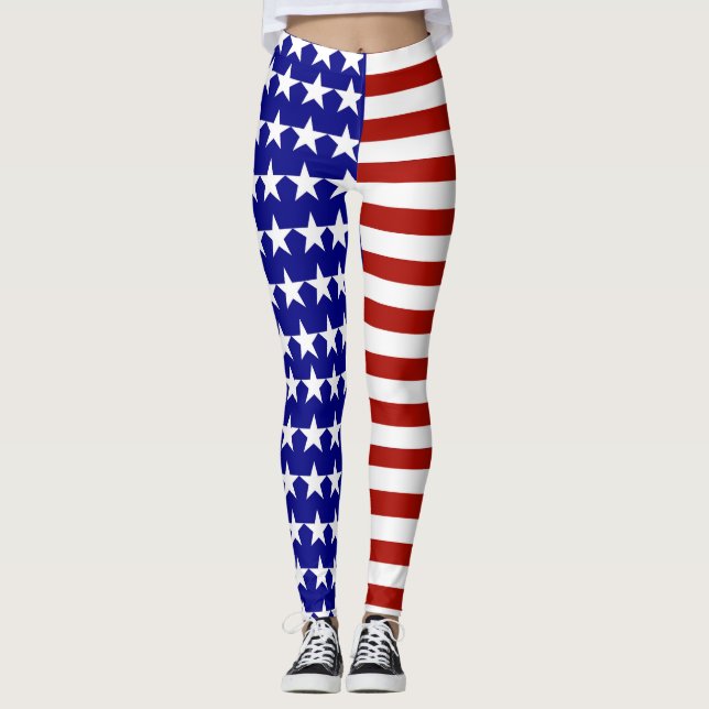 USA Stars and Stripes Patriotic Leggings (Front)