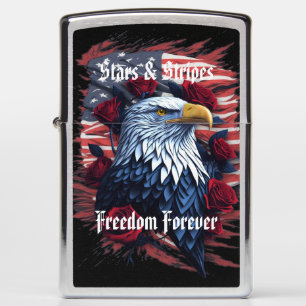 USA Stars & Stripes Flag with Bald Eagle & Roses Zippo Lighter