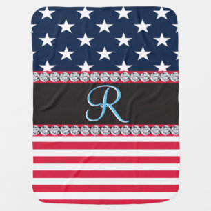 USA Stars Stripes Script Monogram Dazzling Baby Blanket