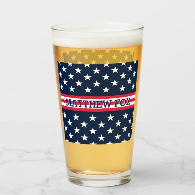 USA Stars Stripes Script Monogram Dazzling Glass (Front Filled)