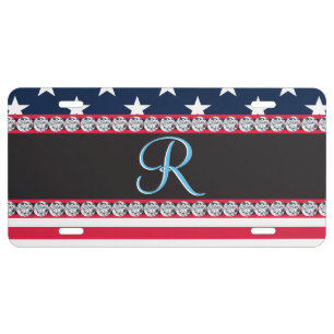 USA Stars Stripes Script Monogram Dazzling License Plate