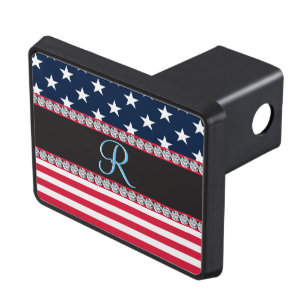USA Stars Stripes Script Monogram Dazzling Trailer Hitch Cover