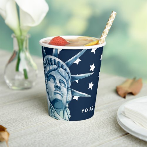 USA Stars Stripes Statue of Liberty  Your Text Paper Cups