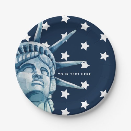 USA Stars Stripes Statue of Liberty  Your Text Paper Plates