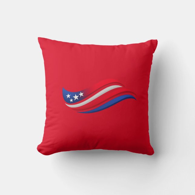 USA Stars & Stripes Wave Throw Pillow | Red White  (Front)