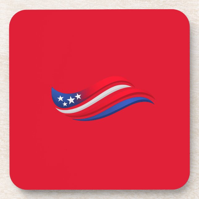USA Stars & Stripes Wave Throw Pillow | Red White  Beverage Coaster (Front)