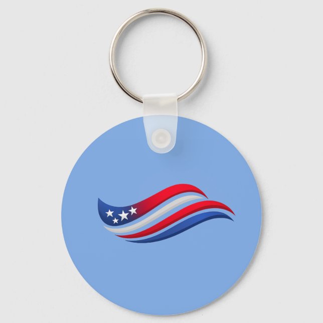 USA Stars & Stripes Wave Throw Pillow | Red White  Keychain (Back)
