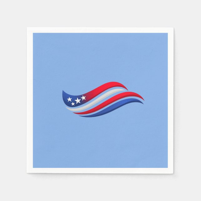USA Stars & Stripes Wave Throw Pillow | Red White  Napkins (Front)