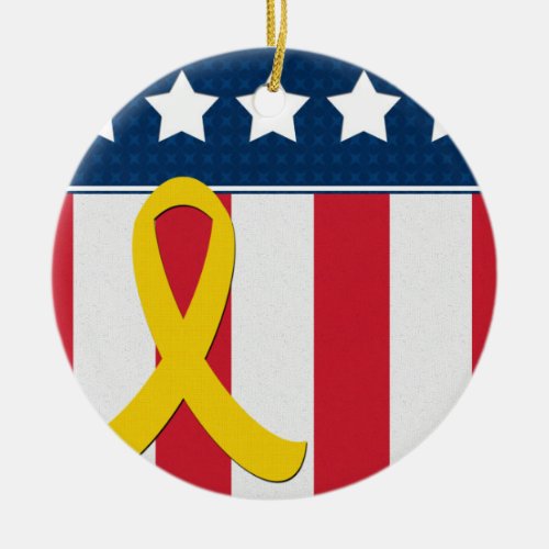 USA Stars Stripes Yellow Ribbon Ceramic Ornament