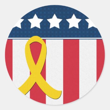 Usa Stars Stripes Yellow Ribbon Round Stickers by xgdesignsnyc at Zazzle