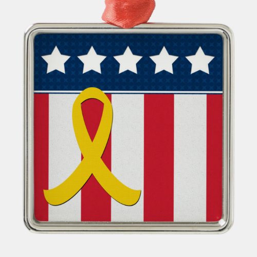 USA Stars Stripes Yellow Ribbon Silver Ornament