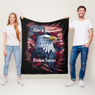 USA Stars & Strips Flag Bald Eagle & Roses Fleece Blanket