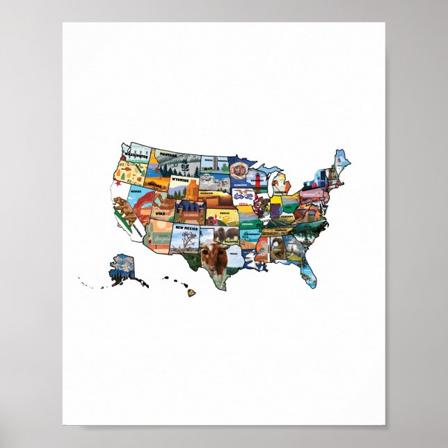 USA State Map illustration Poster (Front)