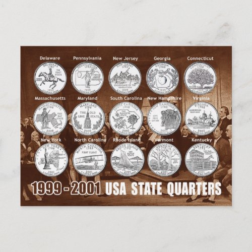 USA State Quarters Coins 1999 _ 2001 Postcard