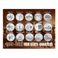 USA State Quarters (Coins) 1999 - 2001 Postcard