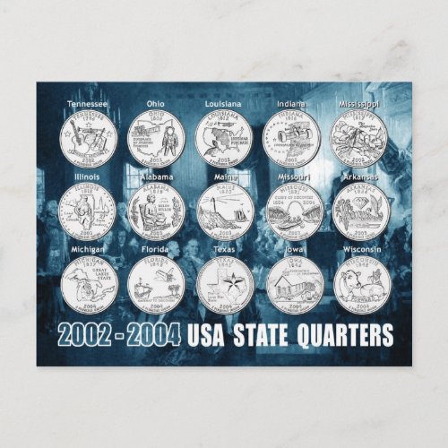 USA State Quarters Coins 2002 _ 2004 Postcard