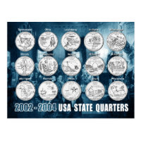 USA State Quarters (Coins) 2002 - 2004 Postcard