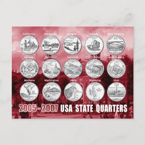 USA State Quarters Coins 2005 _ 2007 Postcard
