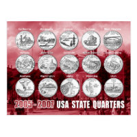 USA State Quarters (Coins) 2005 - 2007 Postcard