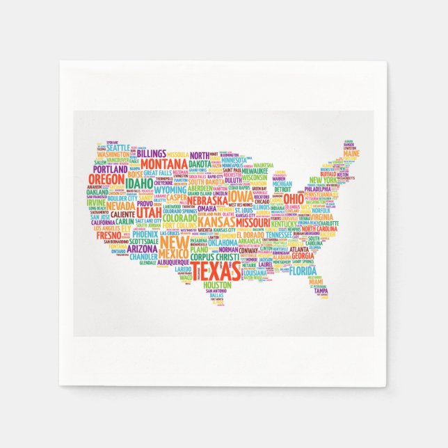 USA States and Cities Napkins (Front)