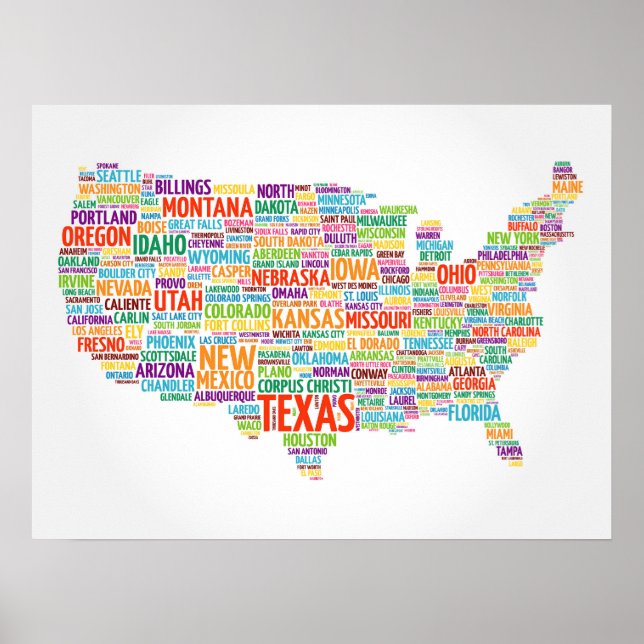 USA States and Cities Poster (Front)