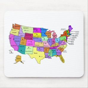 USA states labeled with capitols Mouse Pad