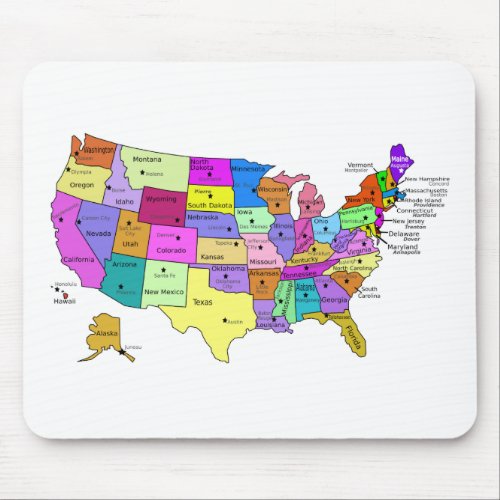 USA states labeled with capitols Mouse Pad