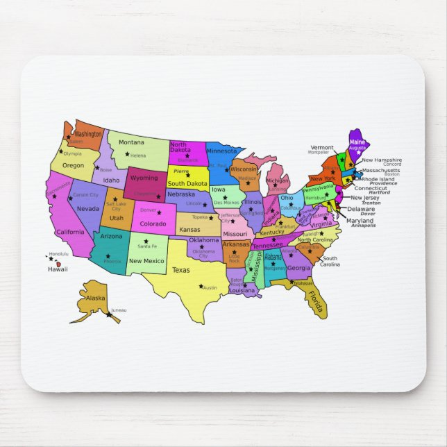 USA states labeled with capitols Mouse Pad (Front)