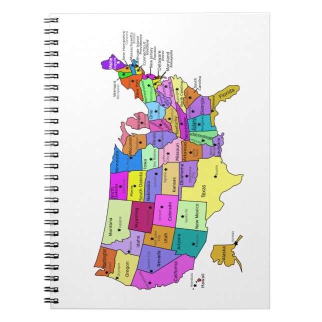 USA states labeled with capitols Notebook (Front)