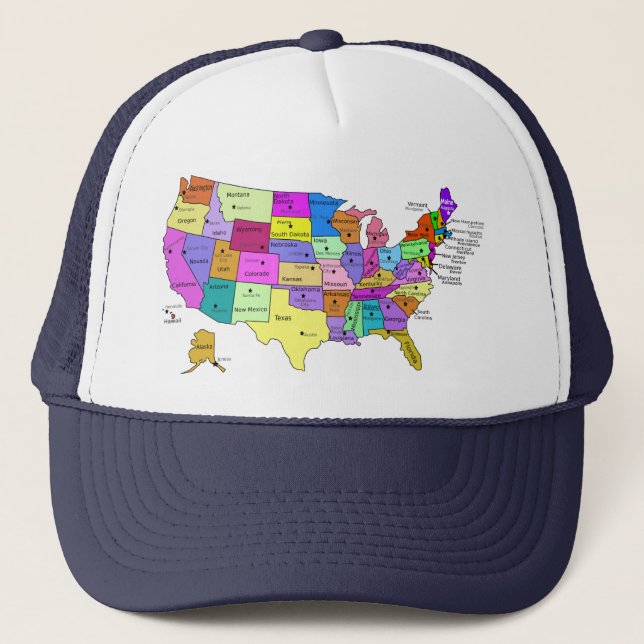 USA states labeled with capitols Trucker Hat (Front)
