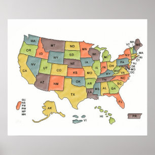 USA States Map Poster