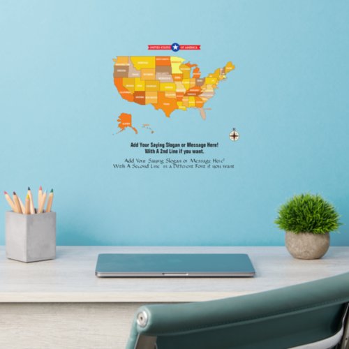 USA States of America Map Add Text on 12 wide Wall Decal