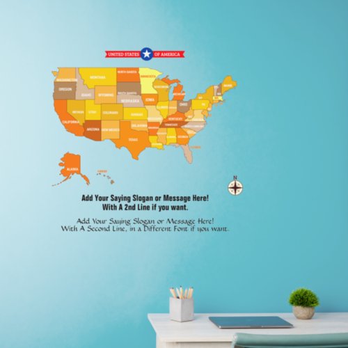 USA States of America Map Add Text on 36 wide  Wall Decal