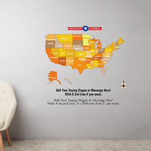 USA States of America Map, Add Text, on 50" wide Wall Decal