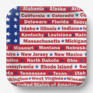 USA States On Flag Paper Plates