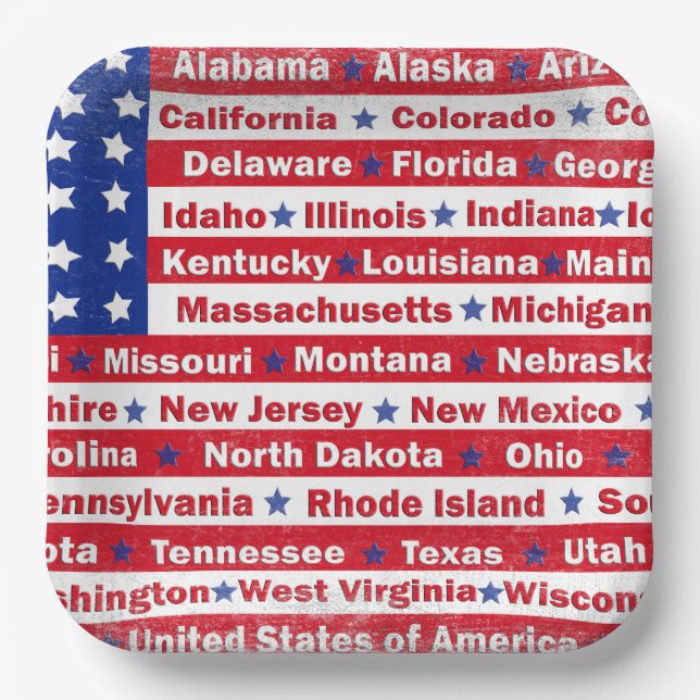 USA States On Flag Paper Plates (Front)