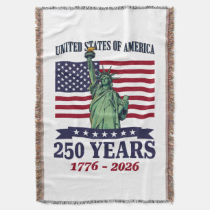 USA Statue of Liberty 250 Years 1776-2026 Throw Blanket