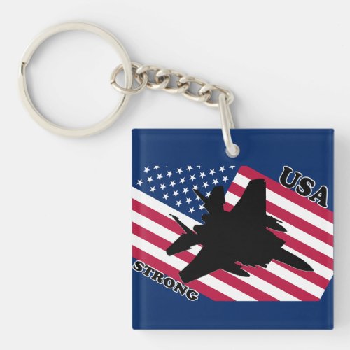 USA Strong _ F_18 Silhouette with American Flag Keychain