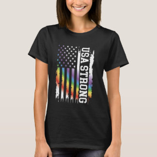 Usa Strong United States Distressed Rainbow w US F T-Shirt