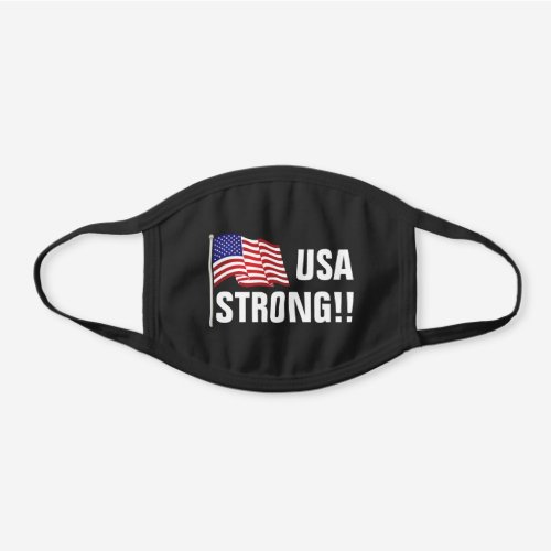 USA Strong White Text Patriotic American Flag Black Cotton Face Mask