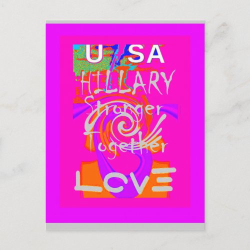 USA Stunning Hillary Stronger Together Baby Pink Postcard