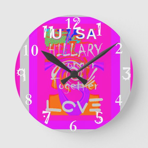 USA Stunning Hillary Stronger Together Baby Pink Round Clock