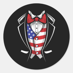Usa Suit Tuxedo Patriotic 4th Of July Flag America Classic Round Sticker