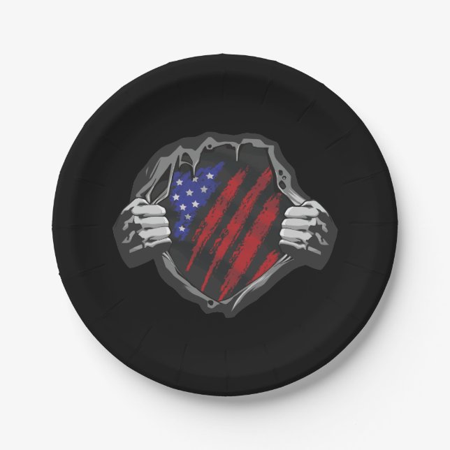 USA Superhero Costume Flag Paper Plates (Front)